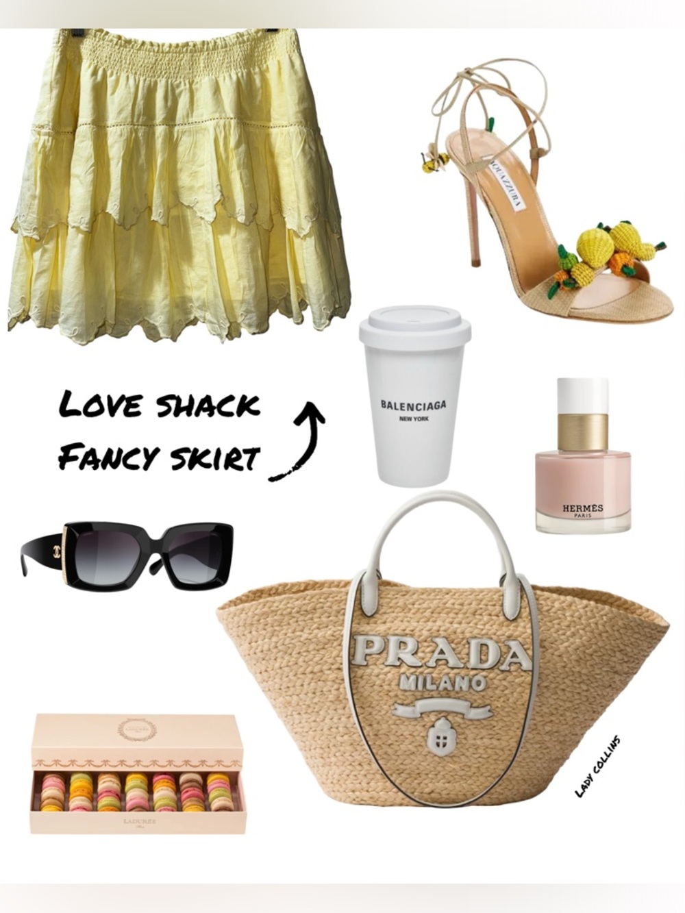 Love Shack Fancy Yellow Tiered Skirt